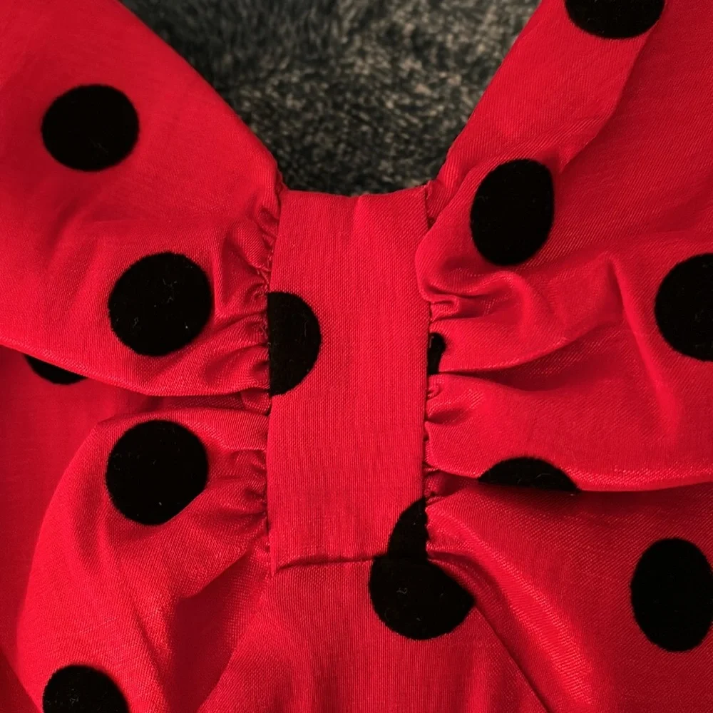 Red with black polka dots short sleeves with heart buttons dress. NWT sm woman’s - Picture 11 of 11